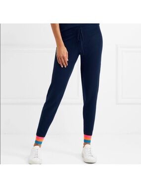 Chinti & Parker Cashmere Navy Jogger Pants with Color-Block Cuffs